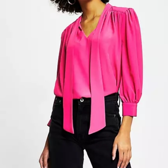 💓 Pussybow Blouse Bright Pink 💓 - Picture 2 of 4